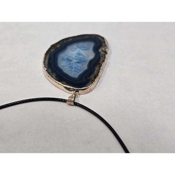 Blue Agate Slice Pendant Necklace | Natural Stone | Adjustable Cord - Picture 9 of 16